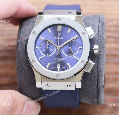 New Hublot Classic Fusion Chronograph King Blue in 42 mm with Gummy strap-Best Replica Hublot Watch